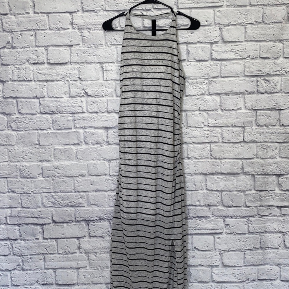 Athleta Gray and Black Striped Maxi Dress